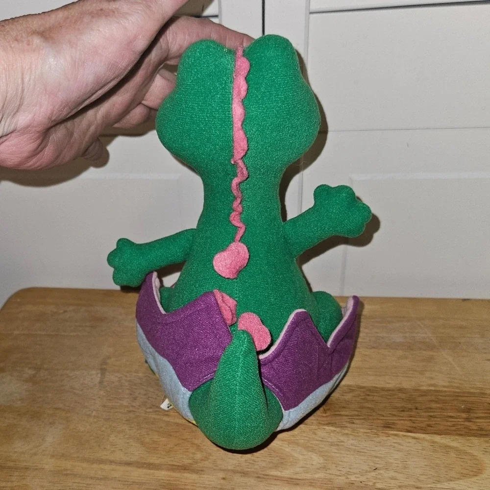 Vintage Russ Berrie Dibbles Green Dinosaur Hatching from Egg Plush Toy 3082